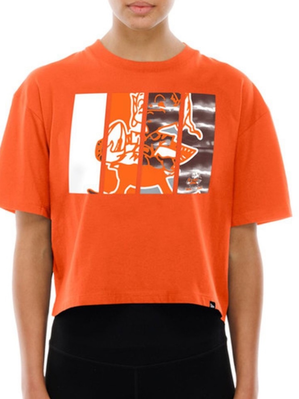 Cleveland Browns NFL Team Apparel Crop Top Short Sleeve Orange Blocking Size 2X